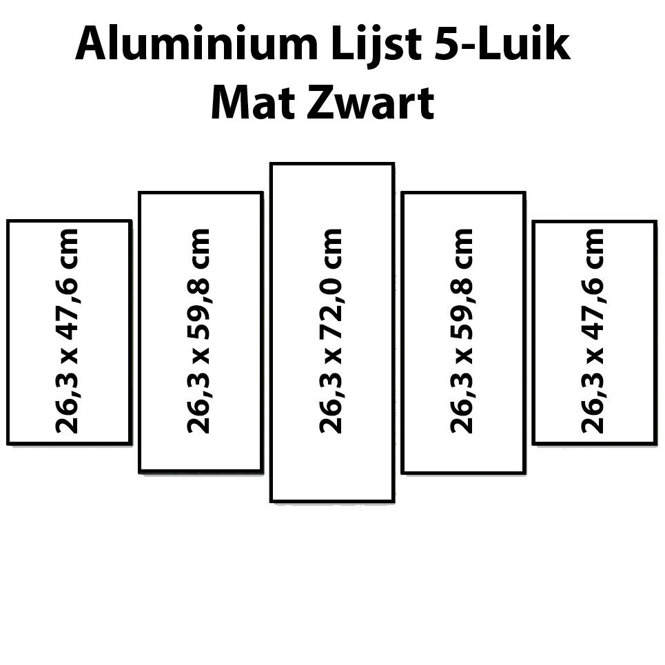 Mat Zwarte aluminium lijst vijfluik 132 x 72 cm