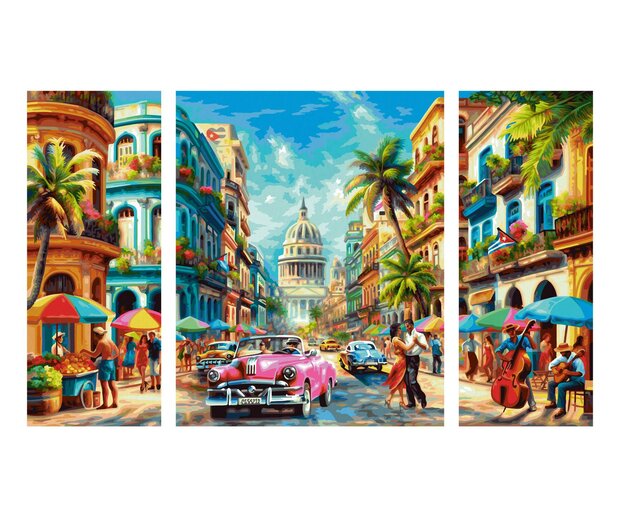 Cuba Nostalgie - Schipper Drieluik 50 x 80 cm
