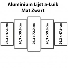 Mat Zwarte aluminium lijst vijfluik 132 x 72 cm