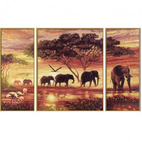 De olifanten Karavaan - Schipper Drieluik 50 x 80 cm